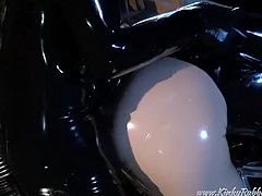 Latex babe tied and fucked