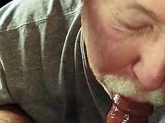 Moustach grandpa sucking black dick