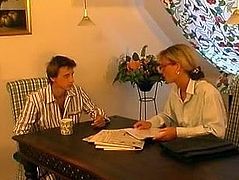 Classic german horny family cums in home kitchen office film