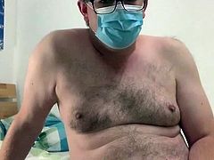 German nerd with mask wank and cum