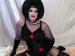 Dolled Up Drag Queen Inserting BBC Dildo and Smoking