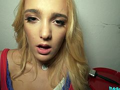 Beautiful slim curvy blonde babe won't suck his dick until she sees some dollar signs in her palms, Erik obliges and she gives him the best blowjob she can muster. He gives more money for her to put the icing on the cake, as she shifts her underpants for him to penetrate her pussy.