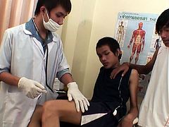 Asian twink banged in 3some at doctor