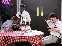 I went with my friend to the hotel but when I was ordering the food, I saw this waiter who was my ex-lover. He showed me his black dick and I started giving him a sloppy blowjob. After that my friend went outside and this waiter again came and we finished what we started. Join us for more!