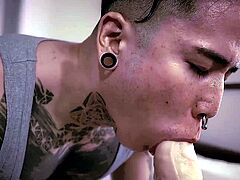 Inked Asian Ruins Ass With Big Dildo