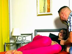 German thin step cousin is touched by her step cousin