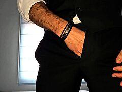 Sexy guy wearing suit moaning, talking dirty until cum