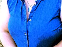 Short and thick brunette outdoor pising and public flashing