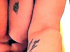 Busty curly brunette with big boobs fucks on couch